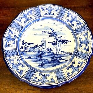 Vintage Deruta Blue & White Lighthouse Decorative Wall Plate